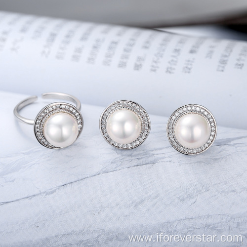 Open Ring and Earring Stud Pearl Jewelry Set